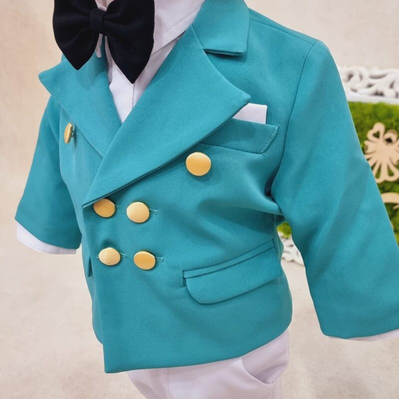 Costumas botez baieti verde turcoaz