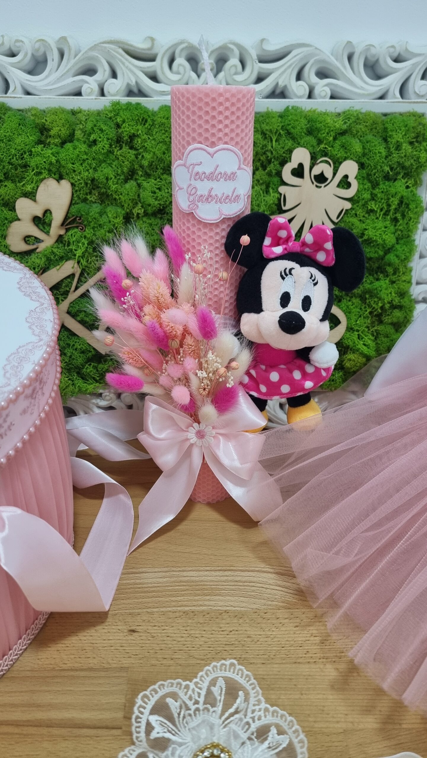 Trusou botez fetita cu rochita roz